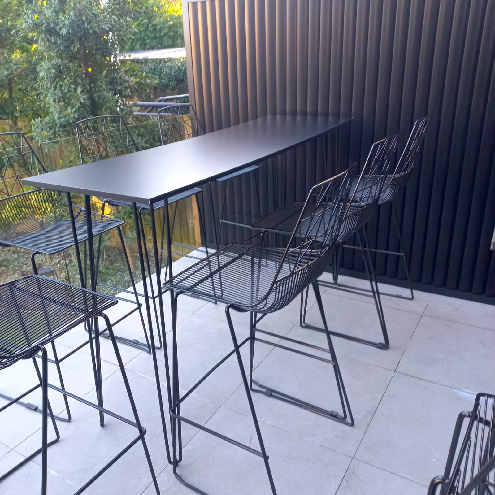 Black Hairpin High Bar Table with Black Top Hire black hairpin high bar table