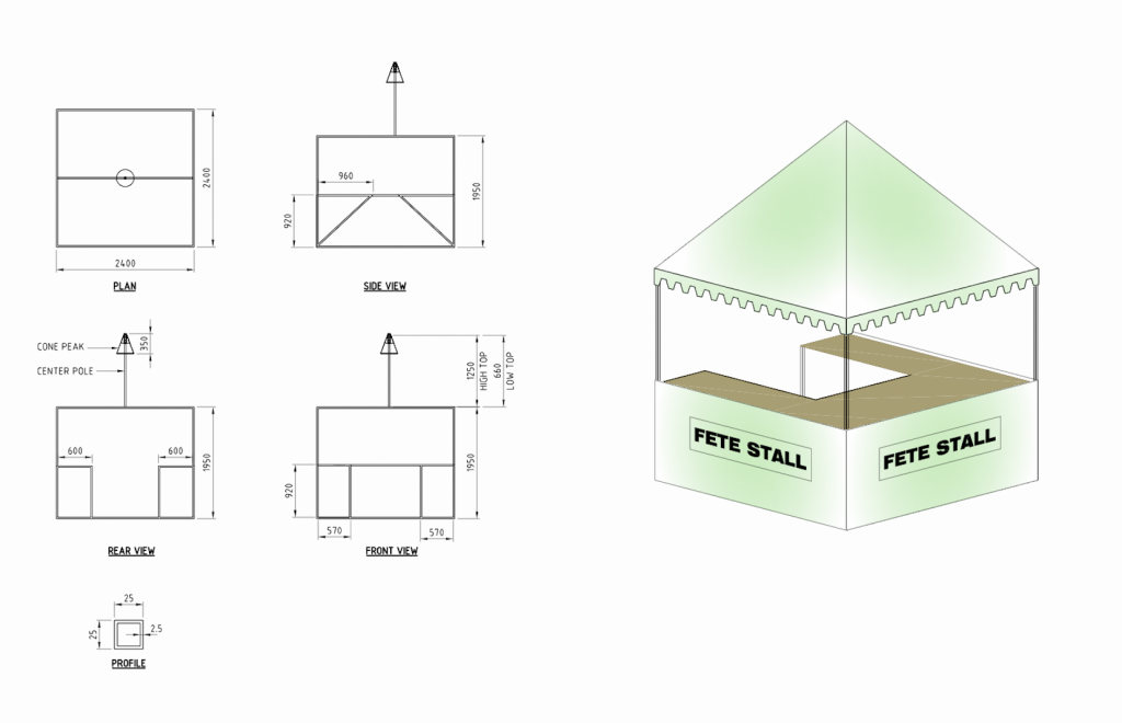 Event Hire Sydney - Fete Stall Dimensions