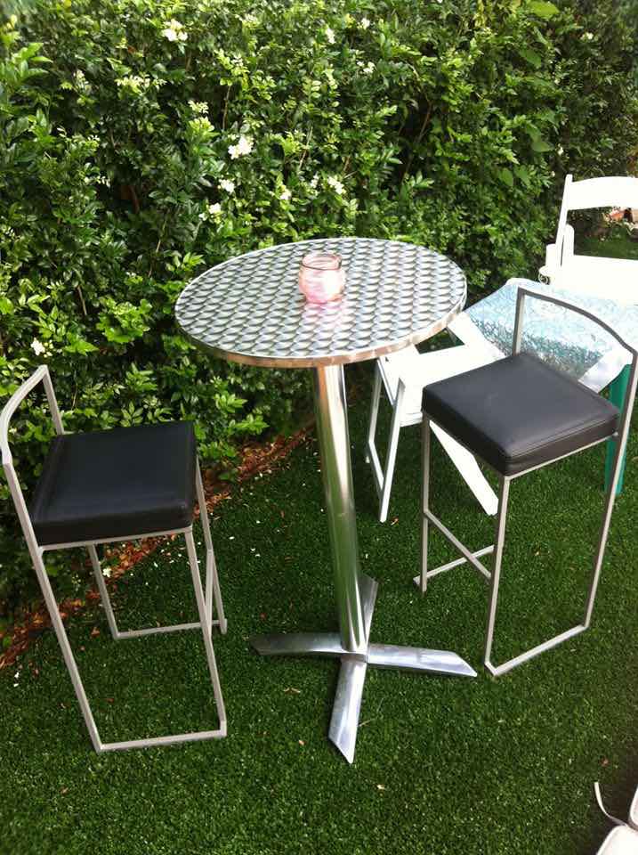 silver stainless steel cocktail table to hire 