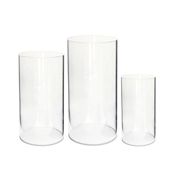 clear acrylic round plinths set of 3 to hire