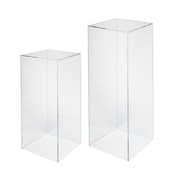 clear square acrylic plinths set of 2 to hire 