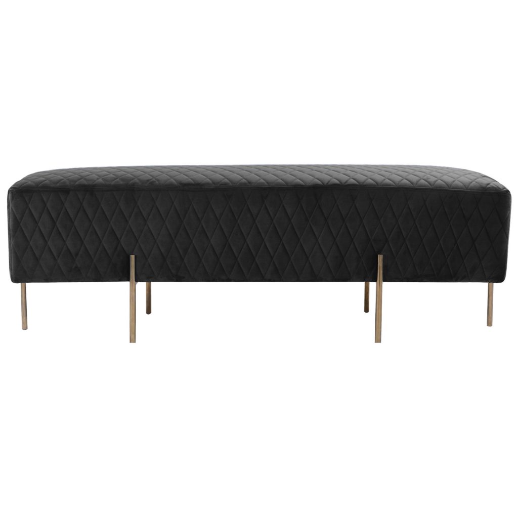 Black Velvet Ottoman Bench Hire Black quilted velvet ottoman bench