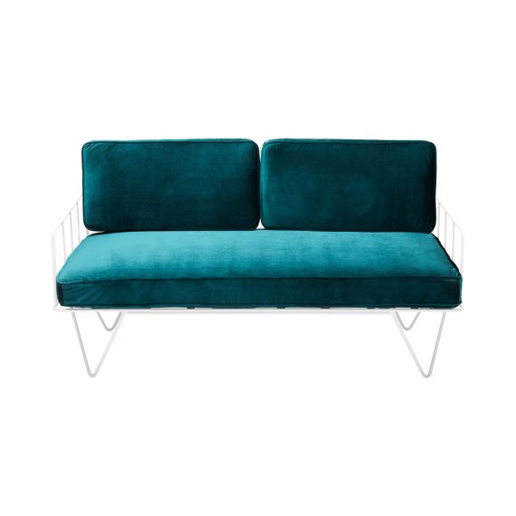 White Wire 2 Seater with Emerald green Cushions