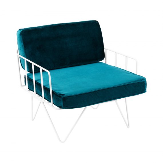 Wire Arm Chair with Emerald Green Cushions