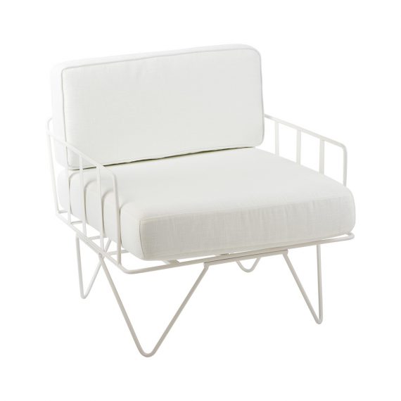 Wire Arm Chair with White Cushions