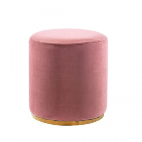 Pink Velvet Ottoman Stool with Gold Trim