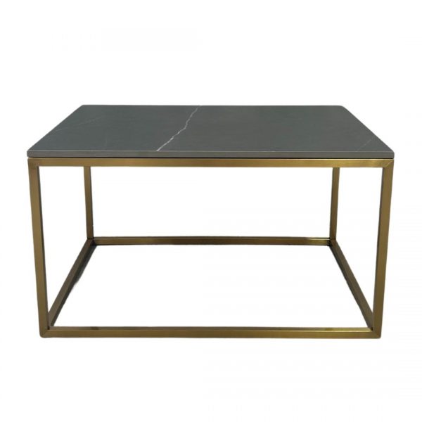 Gold rectangular coffee table with back marble table top