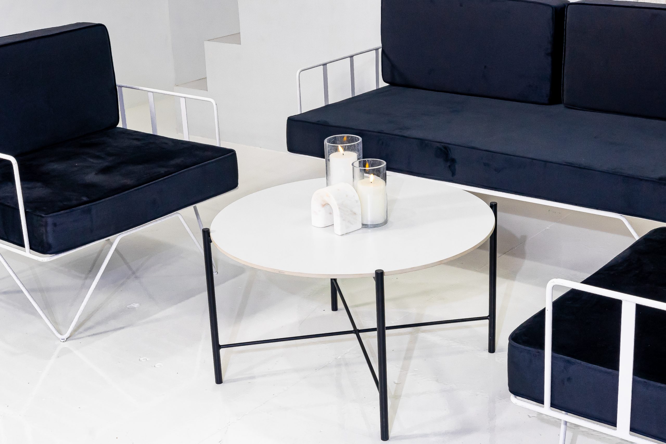 Black Cross Coffee Table W/ White Top Black Cross coffee table with white table top