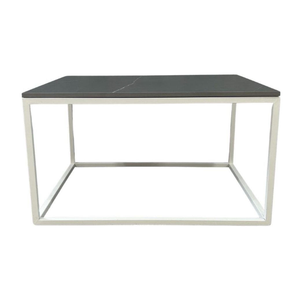 Rectangular White Coffee Table w/ Black Top Hire White Rectangular coffee table with black marble table top