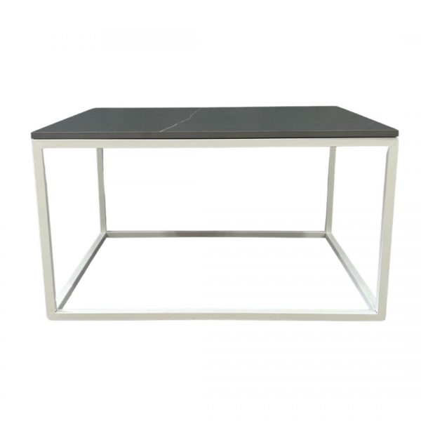 White Rectangular coffee table with black marble table top