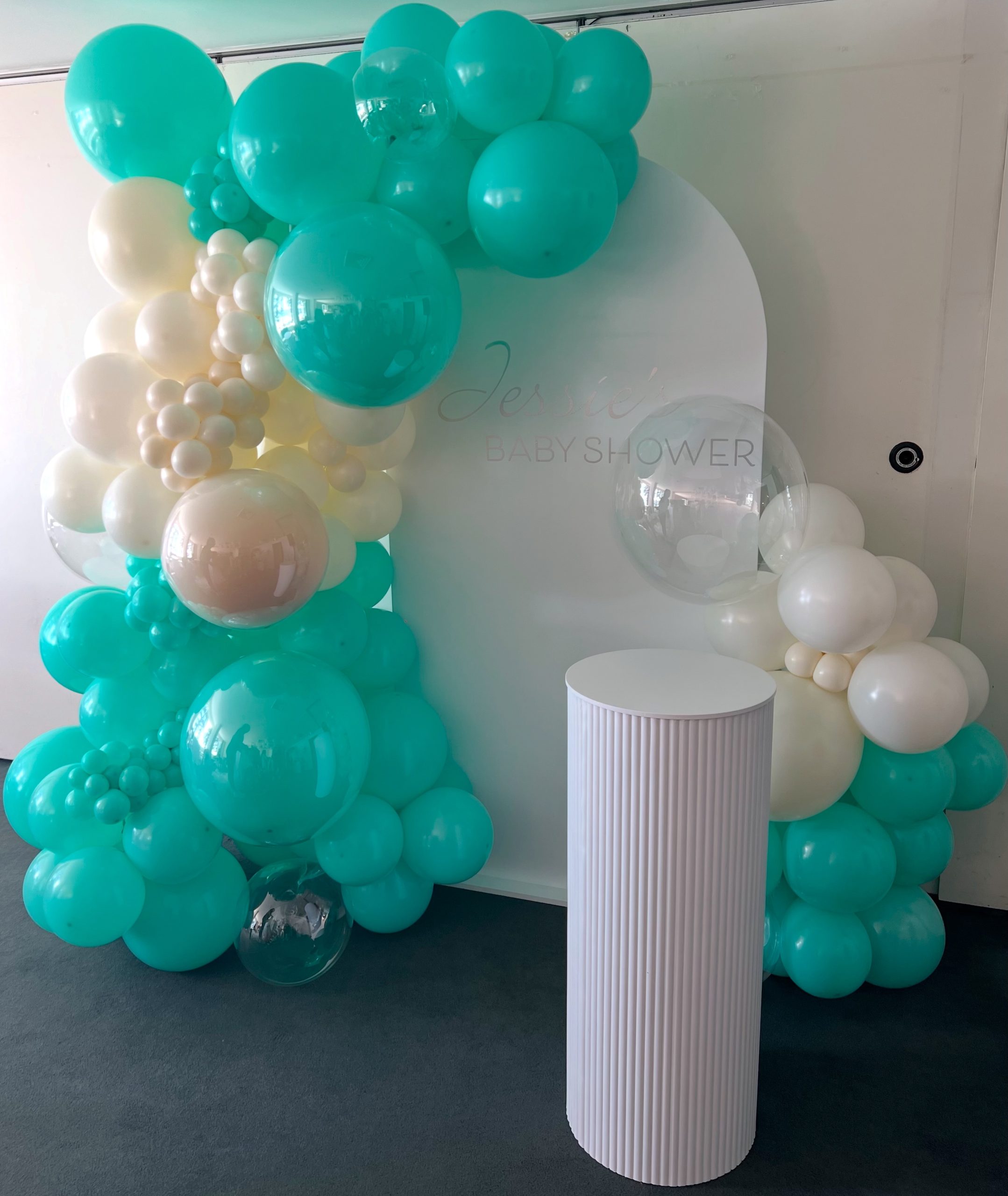 Balloon Garland Package 1 white and turquoise balloon garland backdrops