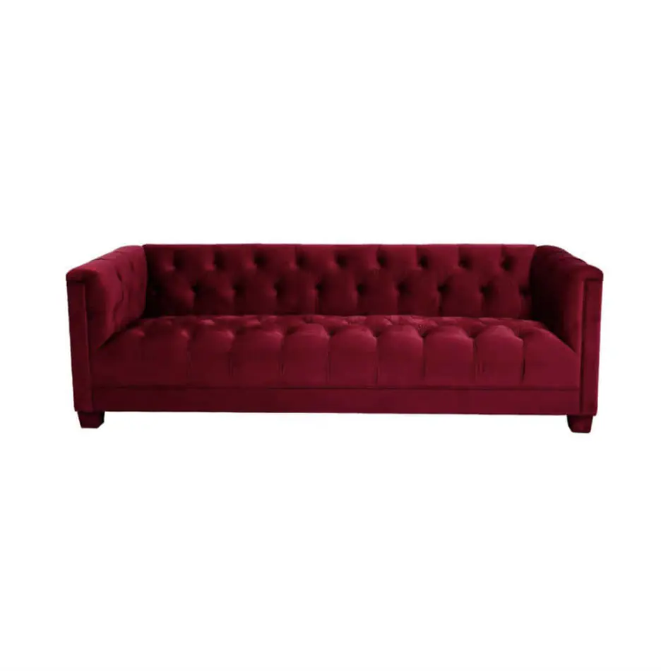 Luxe Three Seater Maroon Velvet Lounge Luxe Three Seater Maroon Velvet Lounge